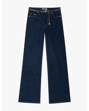 Maje Chain-Belt Wide-Leg High-Rise Stretch-Denim Jeans - Blue