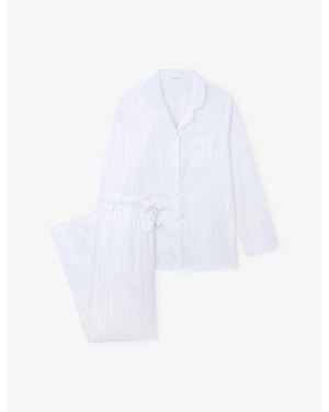 The White Company Striped Regular-Fit Cotton-Sateen Pyjama Set - White