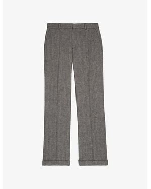 The Kooples Straight-Leg Mid-Rise Wool And Linen-Blend Tailored Pants - Gray