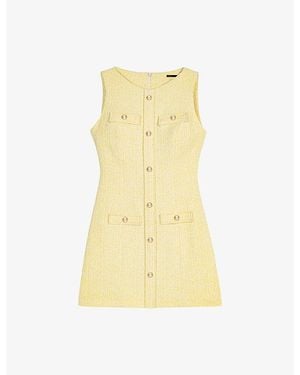Maje Sleeveless Button-Front Tweed Mini Dress - Yellow