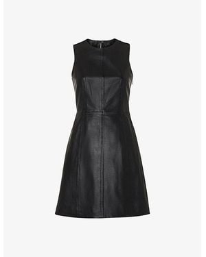 Whistles Sleeveless Regular-Fit Leather Mini Shift Dress - Black