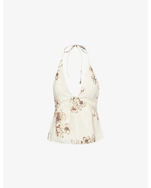 SIR. Freja Floral-Pattern Linen Halterneck Top - White