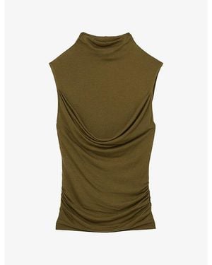 Reiss Corinne Draped Sleeveless Modal And Cashmere-Blend Top - Green