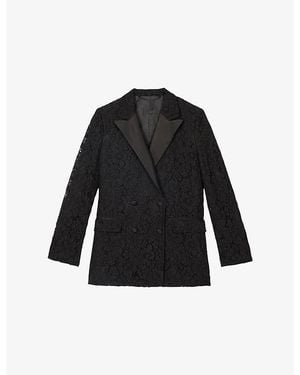 The Kooples Lace Notched-Lapel Woven Blazer - Black