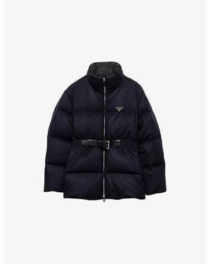 Prada Loden Belted Shell-Down Puffer Jacket - Blue