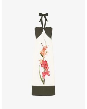 Ro&zo Floral-Motif Halter-Neck Woven Maxi Dress - White