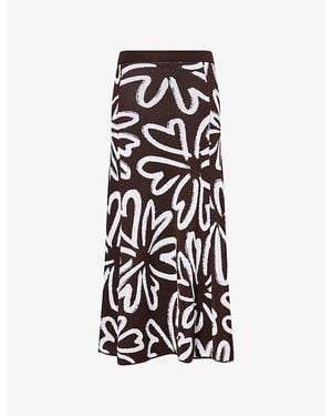 Yasmina Q Salma Floral-Print Knitted Midi Skirt - Black