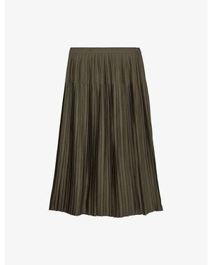 Reiss Savannah Pleated Satin Midi Skirt - Green