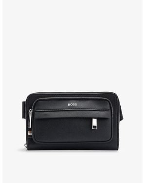 BOSS Logo-Emed Leather Cross-Body Bag - Black