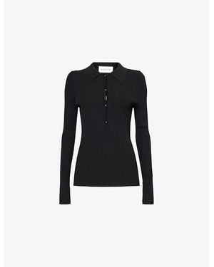 16Arlington Cisca Polo-Neck Ribbed-Knit Top - Black