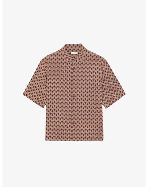 Sandro Graphic Rope-Print Loose-Fit Woven Shirt - Brown