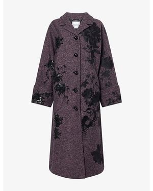 Erdem Embellished Wool-Blend Long Coat - Purple