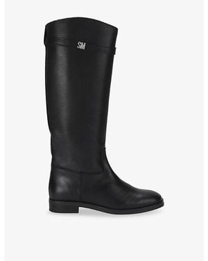 Steve Madden Novi High-Leg Flat Leather Boots - Black