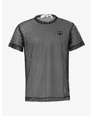 COMME DES GARÇONS PLAY Heart Motif-Logo Textured Mesh T-Shirt - Grey