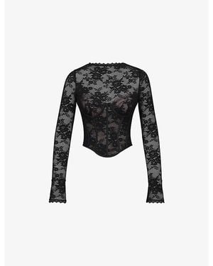 House Of Cb Zoe Long-Sleeve Lace Corset Top Xs (A-C Cup) - Black