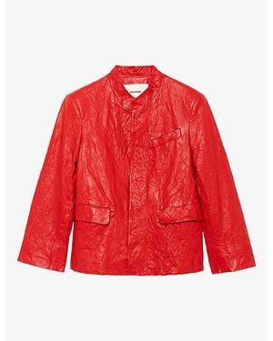 Zadig & Voltaire Veryn Collarless Slim-Fit Crinkled-Leather Jacket - Red