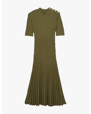 Reiss Harriet Short-Sleeved Knitted Midi Dress - Green