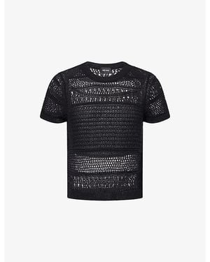 ME+EM Open-Stitch Textured Sheer Cotton-Blend Knit Top - Black