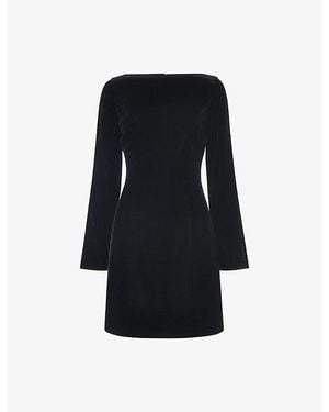 Whistles Square-Neck Flare-Sleeve Velvet Mini Dress - Black