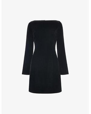 Whistles Square-Neck Flare-Sleeve Velvet Mini Dress - Black