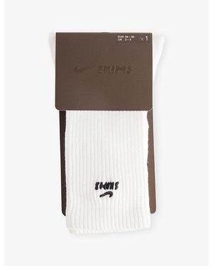 NikeSKIMS Dri-Fit Pilates Grip Cotton-Blend Crew Socks - Brown