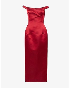 Magda Butrym Off-The-Shoulder Sleeveless Silk Midi Dress - Red