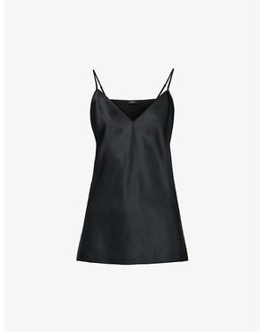 JOSEPH Clea V-Neck Silk-Satin Top - Black