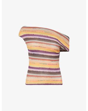 Jaded London Cata Striped Off-Shoulder Stretch-Knit Top - Pink