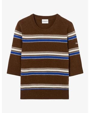 Claudie Pierlot Striped Knitted Wool And Cashmere Jumper - Brown