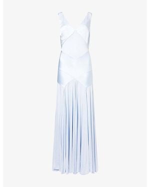 Self-Portrait Dropped-Waist Panelled Satin And Jersey Maxi Dress - Blue