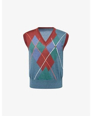 Vivienne Westwood Argyle Logo-Embroidered Wool-Blend Vest - Blue
