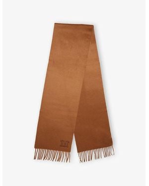 Max Mara Wsdalia Embroidered-Logo Cashmere-Knit Scarf - Brown