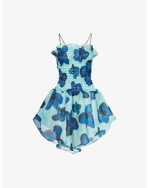 Conner Ives Floral-Print Silk-Organza Mini Dress - Blue