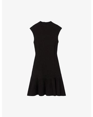 Claudie Pierlot Sleeveless Pleated-Trim Knitted Mini Dress - Black