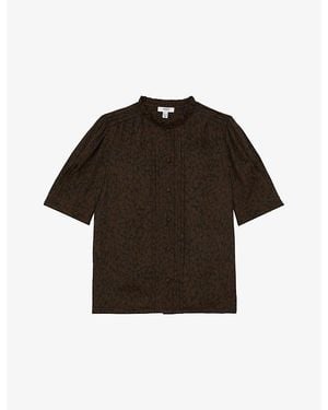 Reiss Alina Animal-Print Stretch-Woven Blouse - Black