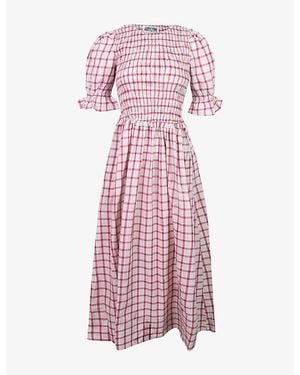 Amy Lynn Imogen Window Pane-Check Cotton Midaxi Dress - Pink