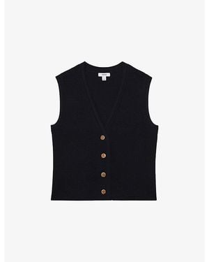 Reiss Ria Herringbone-Textured Knitted Waistcoat - Blue