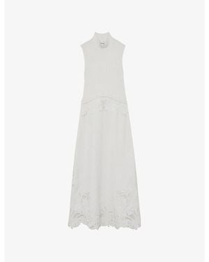 Reiss Phoenix Embroidered Sleeveless Knitted Midi Dress - White