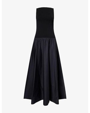 St. Agni Circle-Hem Boat-Neck Jersey And Cotton-Poplin Maxi Dress - Black