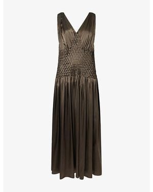 KHAITE Nola Smocked-Waist Silk Maxi Dress - Brown