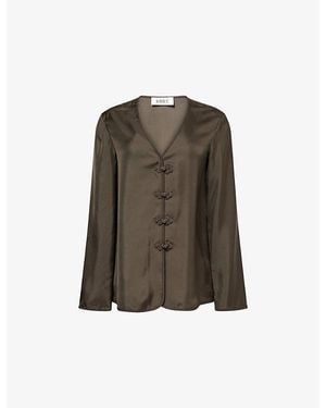 RÓHE Frames Mandarin Embroidered Silk Top - Green