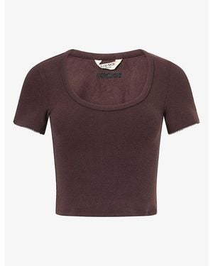 Lounge Underwear Ribbed Short-Sleeve Stretch-Jersey Pyjama Top - Brown