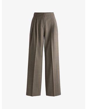HUGO Wide-Leg High-Rise Checked Stretch Wool-Blend Trousers - Grey