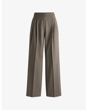 HUGO Wide-Leg High-Rise Checked Stretch Wool-Blend Trousers - Grey