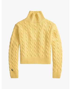 Polo Ralph Lauren Cable-Knit High-Neck Wool And Cashmere Sweater - Yellow