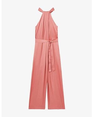 Reiss Rosin Wide-Leg Satin Jumpsuit - Pink