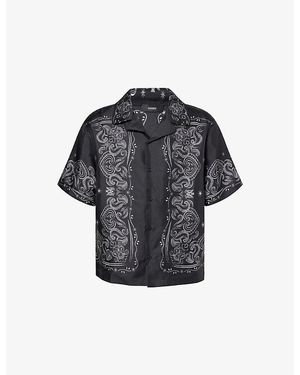 Amiri Bandana Paint Bowling Short-Sleeves Silk Shirt - Grey