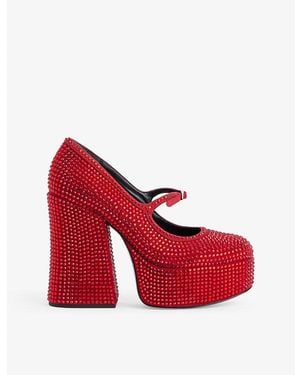 Marc Jacobs The Kiki Crystal-Embellished Platform Leather Mary Jane Courts - Red