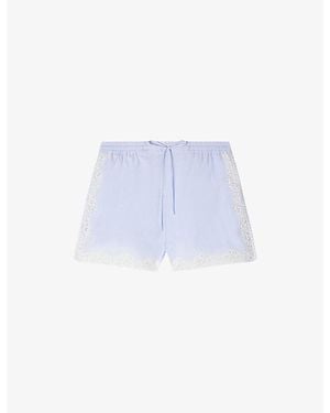 Sandro Elasticated-Waist Lace-Trim Cotton Shorts - Blue