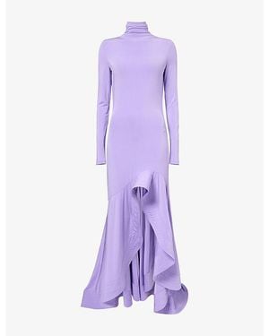 Stella McCartney Frill Long-Sleeve Crepe-Jersey Cocktail Maxi Dress - Purple